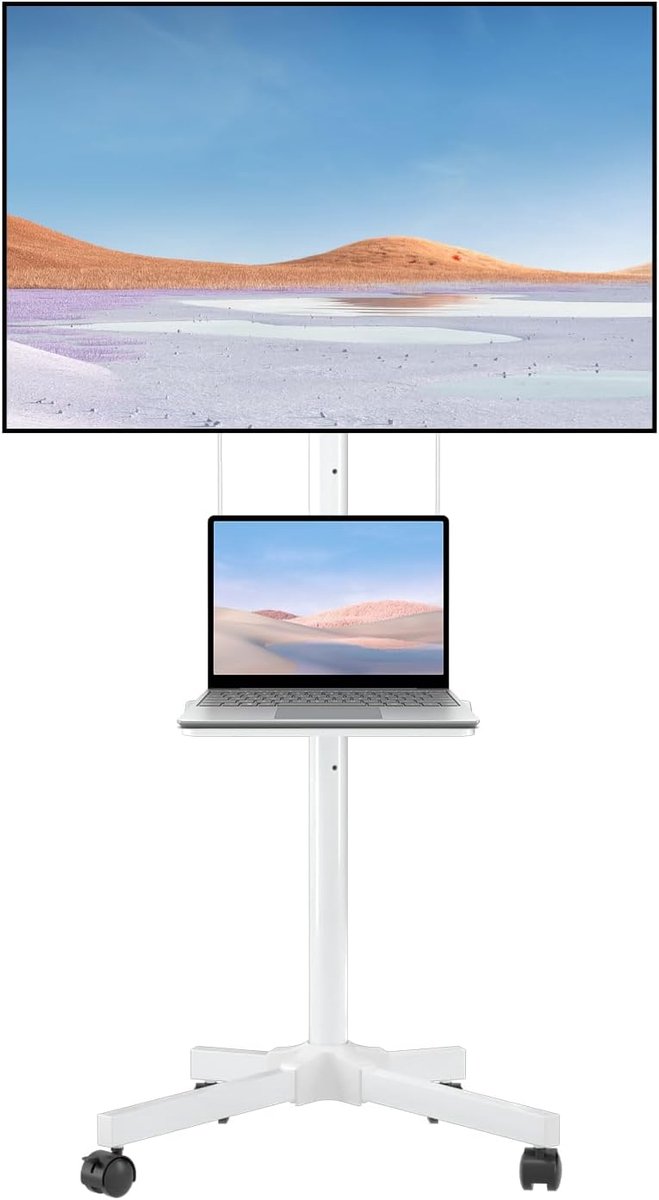 Suptek TV roll-up stand for 21-60 inch television, mobile stand with laptop shelf, height-adjustable trolley up to 35 - ShopVlot