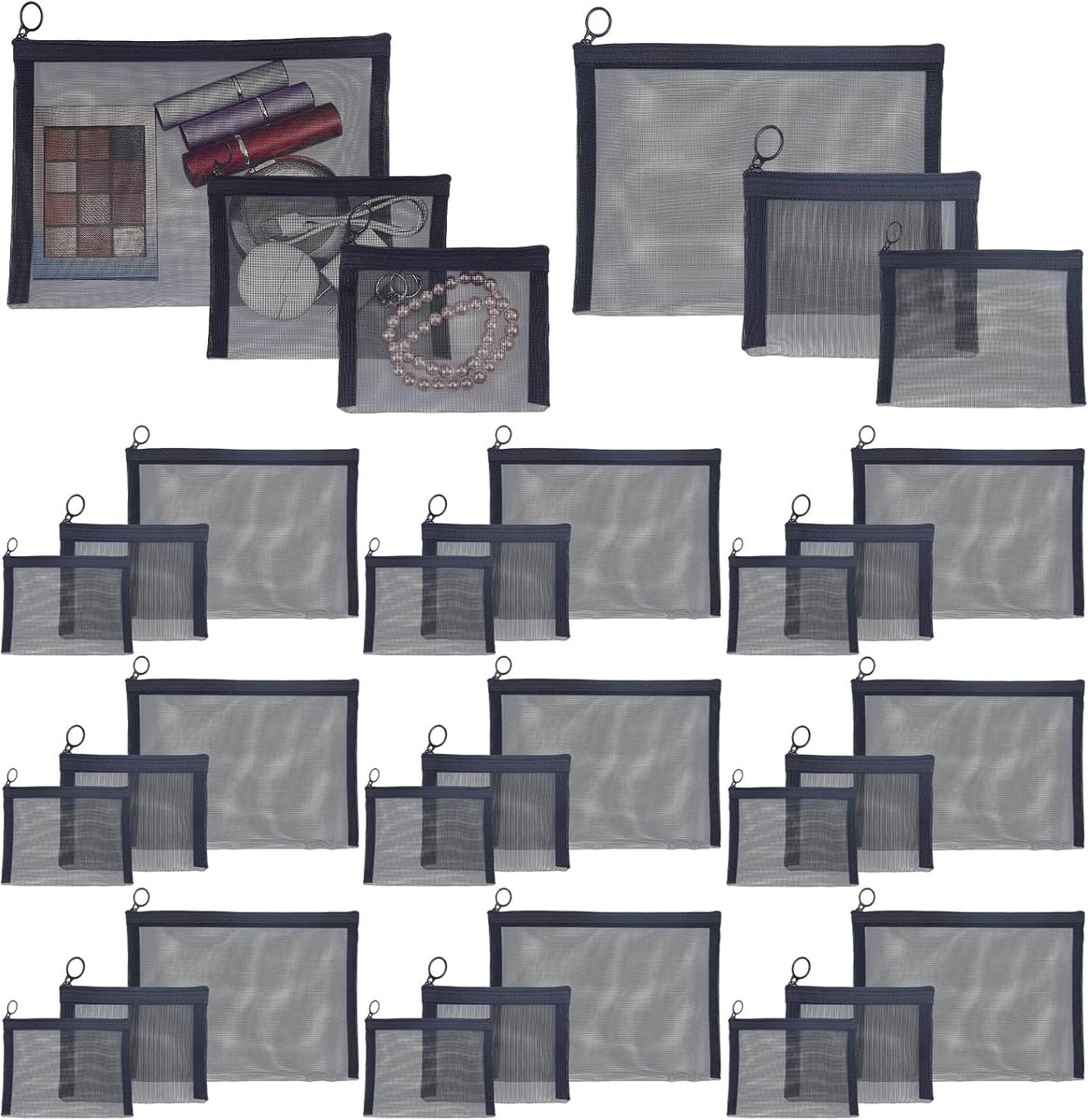 30Pcs Mesh Zakken Met Ritssluiting,Rechthoek Nylon Cosmetische Portemonnee Zakjes,Herbruikbare Mesh Cosmetische Pouch - ShopVlot