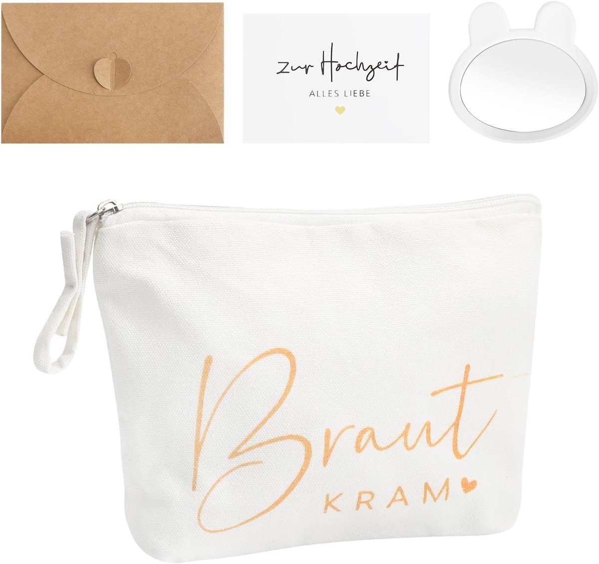 Make-up Tas voor de Bruid - JGA Feestaccessoires, Linnen Decoratie en Cadeau voor Bruidsfeest, Cosmetica Tas voor Trouwerij en Verloving