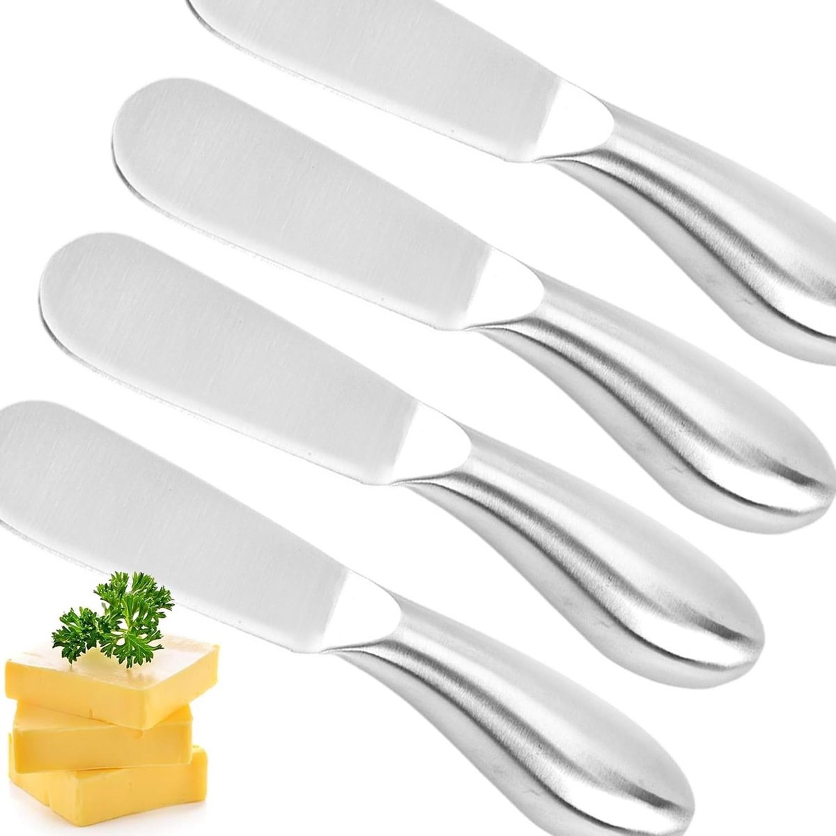 4pcs Butter Cutter Set, Stainless Steel Handle Butter Knives Cheese Knife with Serrated Cutter Straight Edge Wide - ShopVlot