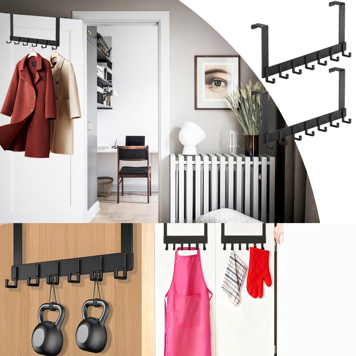 Deurhangers, Deurhanger Met Roestbestendige Afwerking, Deurkapstok Met 6 Haken, Besparing Van Opslagruimte.