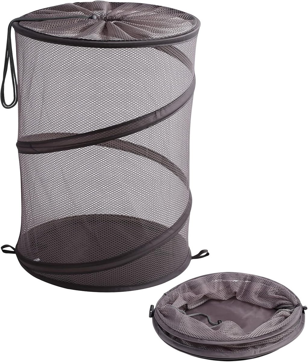 Grote Vouwbare Wasmand van Mesh, 42 Liter, Met Trekkoord voor Kleding en Speelgoed, Ideaal voor Reizen en Opberging in Slaapkamer of Studentenkamer