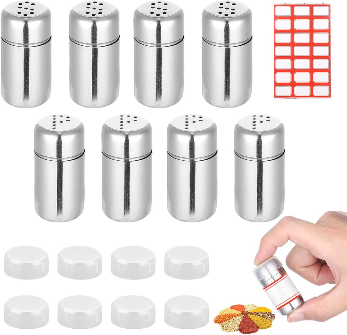 8 pieces mini salt shaker for on the go, 15 ml stainless steel, small with lid, mini spice shaker for camping - ShopVlot