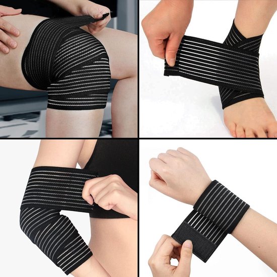 Set van 4 Kniebandages voor Sport, Compressiebandages voor Knieën, Ellebogen en Enkel, Ondersteuning en Stabiliteit voor Actieve Levensstijl, 70 cm — afbeelding 4
