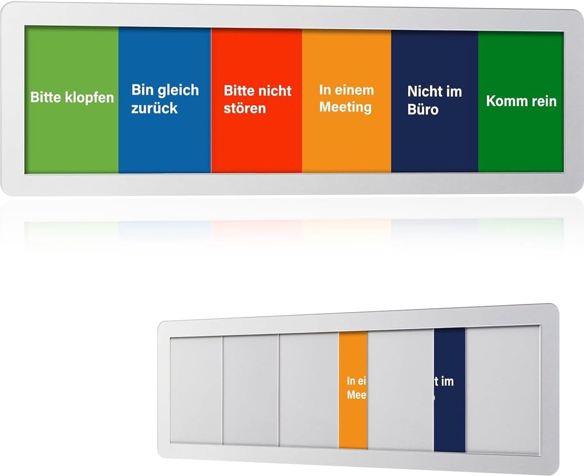 Office sign with sliding function, 6-in-1 board with status options such as Bitte niece disturb and in a meeting for - ShopVlot