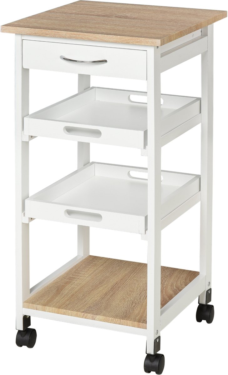 Keukenwagen - Mobiele opbergwagen met praktische vakken voor keuken, badkamer en woonkamer - model 137