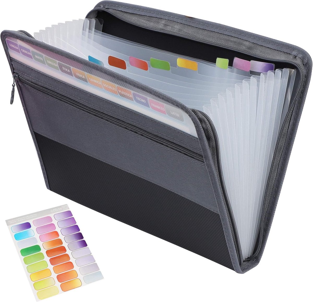 13 Compartments, A4, Accordion Folder, File Folder, Zip Document Bag for School, Office, Home (Black) - ShopVlot