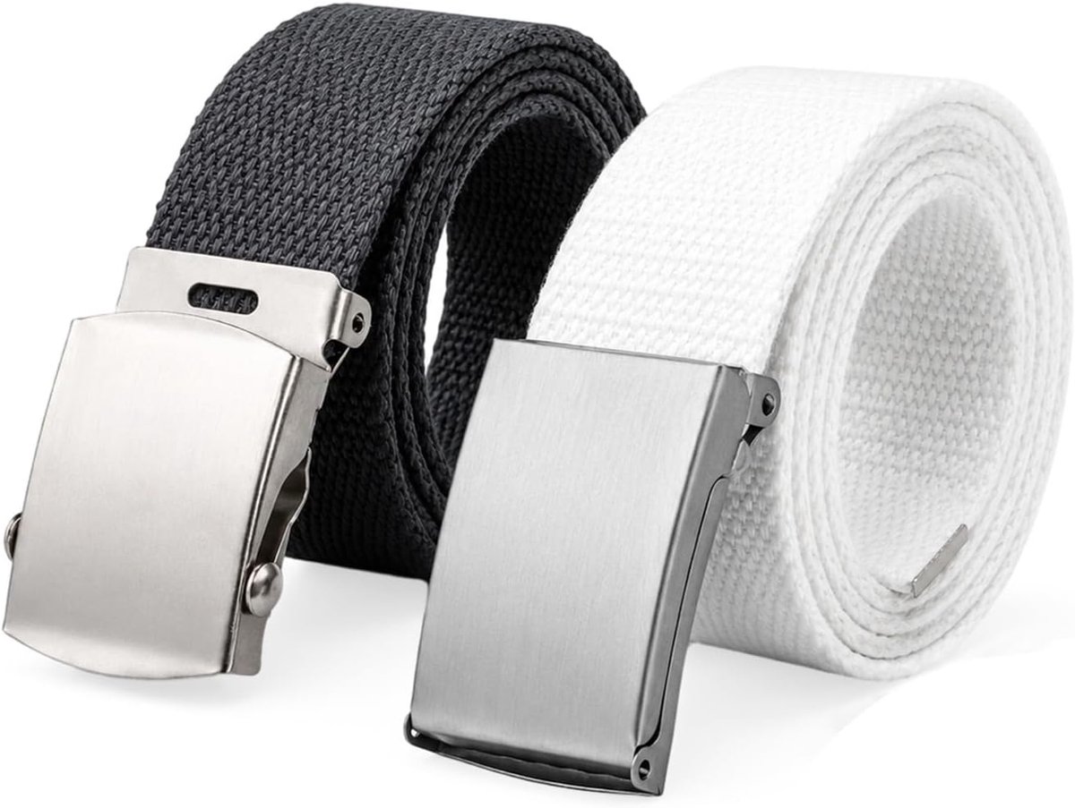 2 stuks uniseks geweven riem, verstelbare linnen riem, fliptop, werkriem met zwarte militaire gesp, voor heren en - ShopVlot