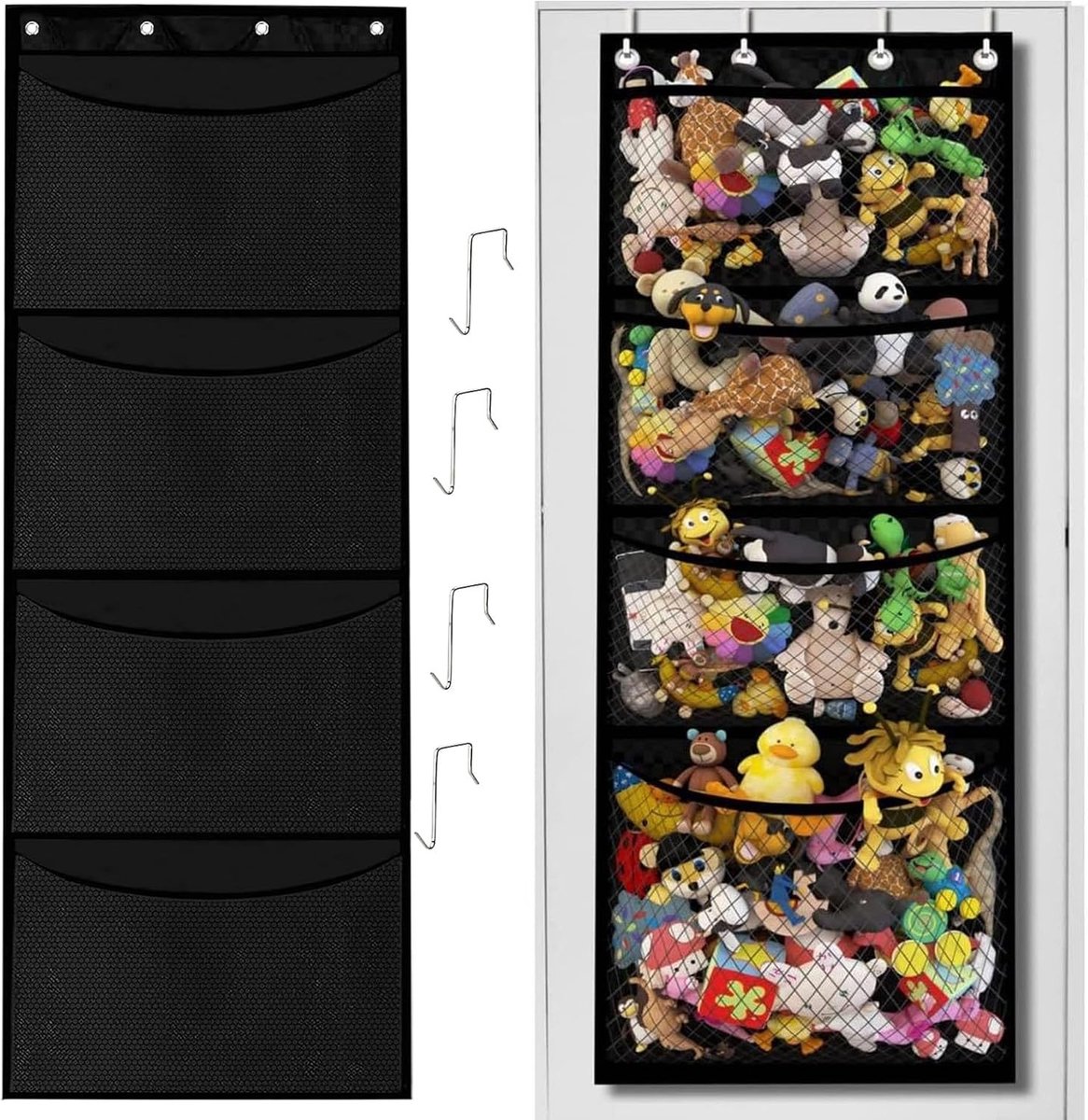 Speelgoed Organizer voor Badkamer met 4 Metalen Haken, Mesh Pocket en Wandopslag voor Kinderen