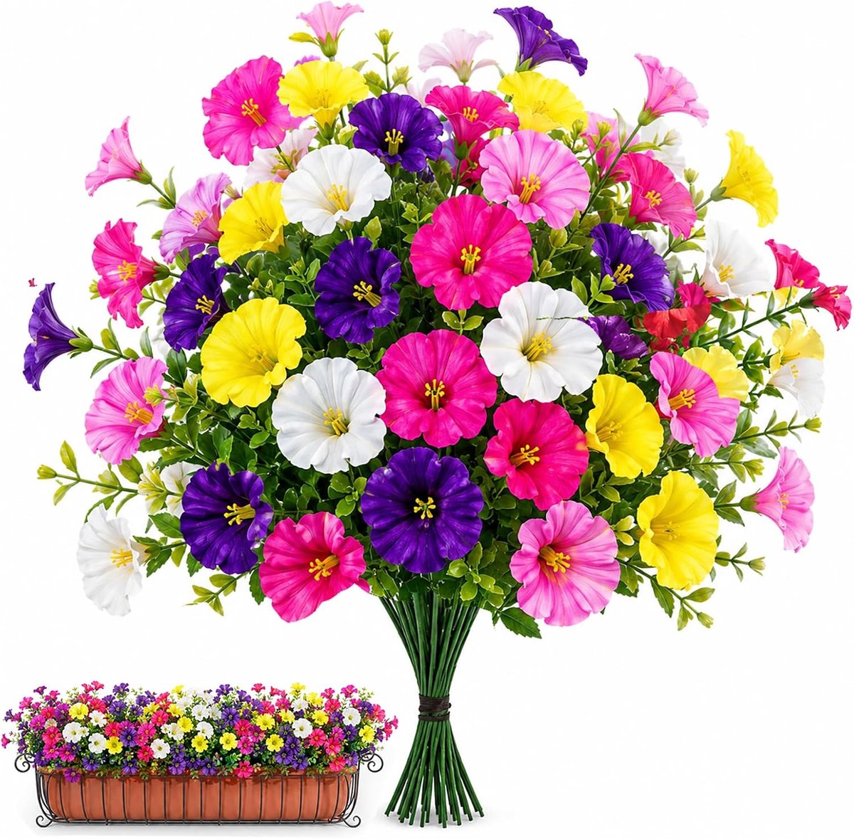 60 stuks petunia's kunstbloemen voor buiten, uv-bestendig, balkonplanten, als echte kunstplant voor balkon, buiten - ShopVlot