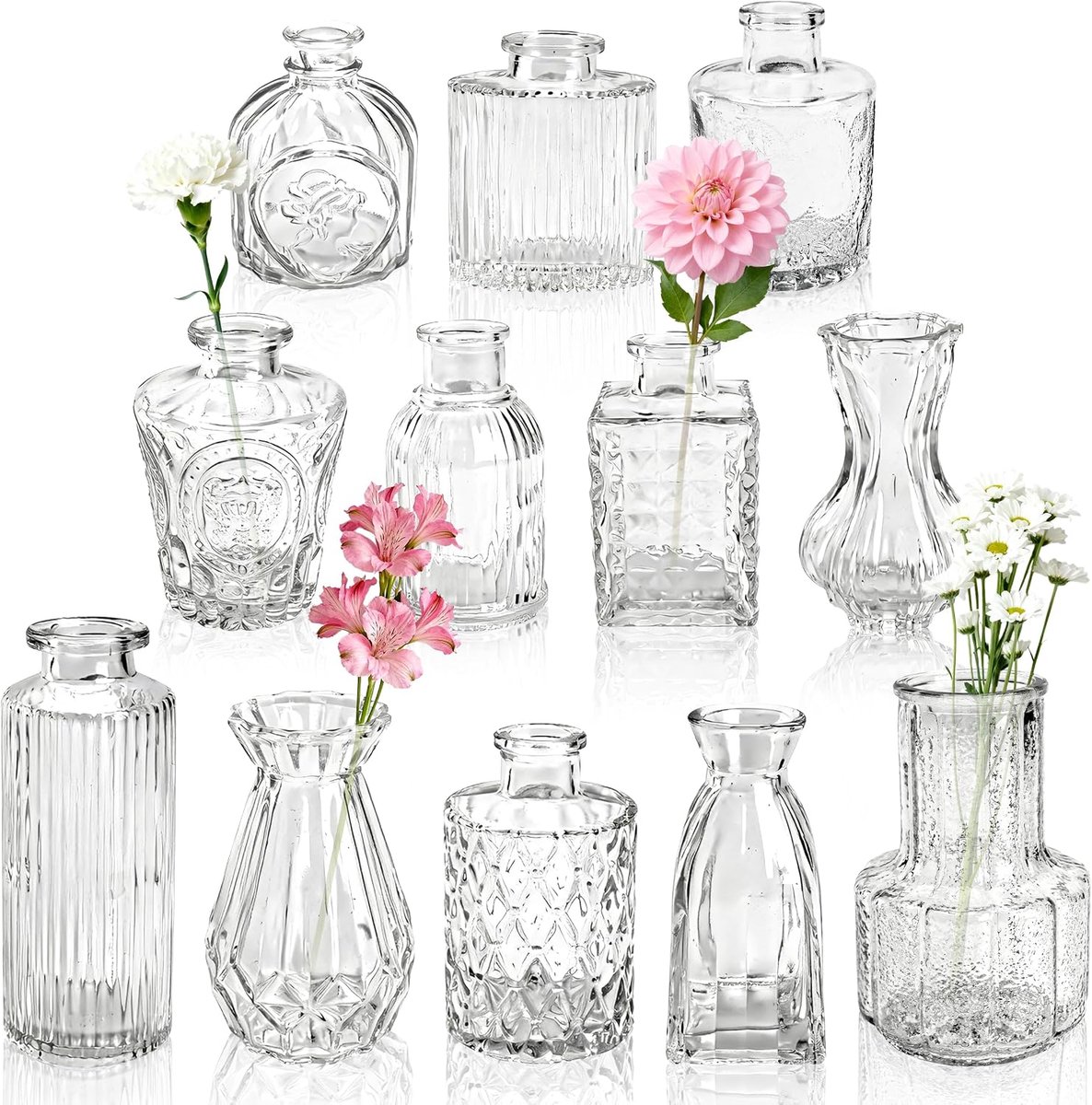 BTSD-home glass knob vases set of 12, small vases for flowers, for table decorations, wedding decor and home decor - ShopVlot