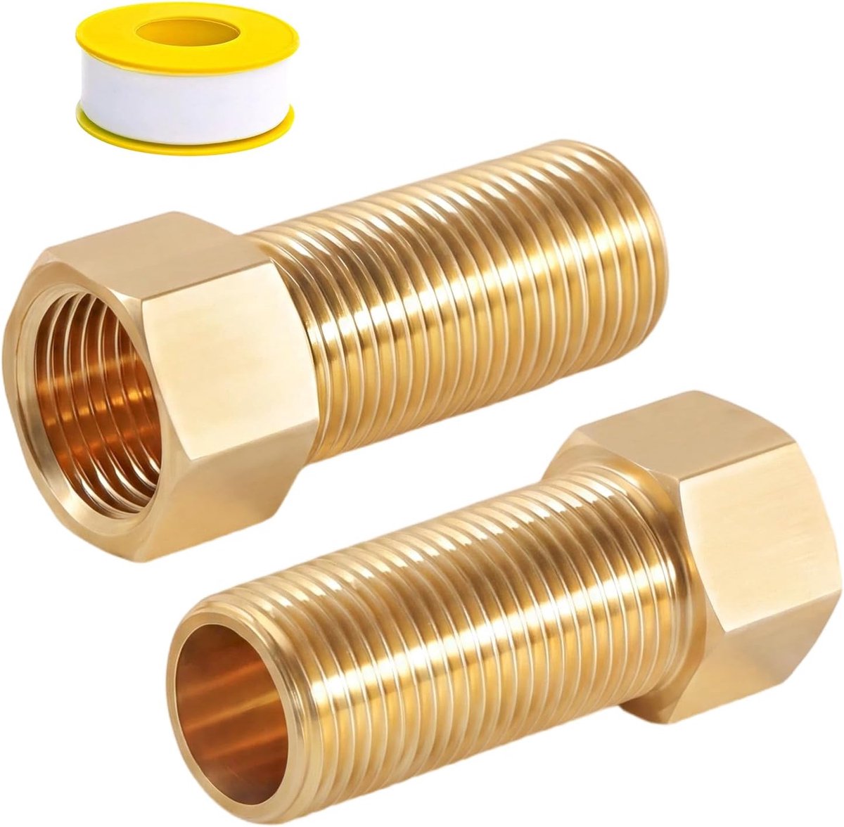 2 stuks messing buisschroefverbindingsverlenging, 1/2 inch x 70 mm binnendraad naar buitendraad female adapter, DN15 - ShopVlot