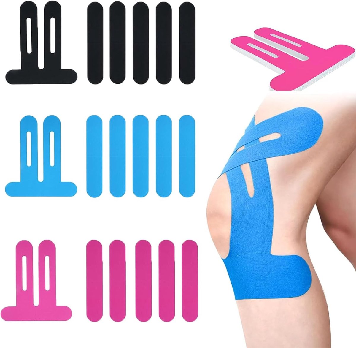 Kinesiotape voor knieën, voorgesneden en waterdicht, ademend en huidvriendelijk, beschikbaar in blauw, roze en zwart