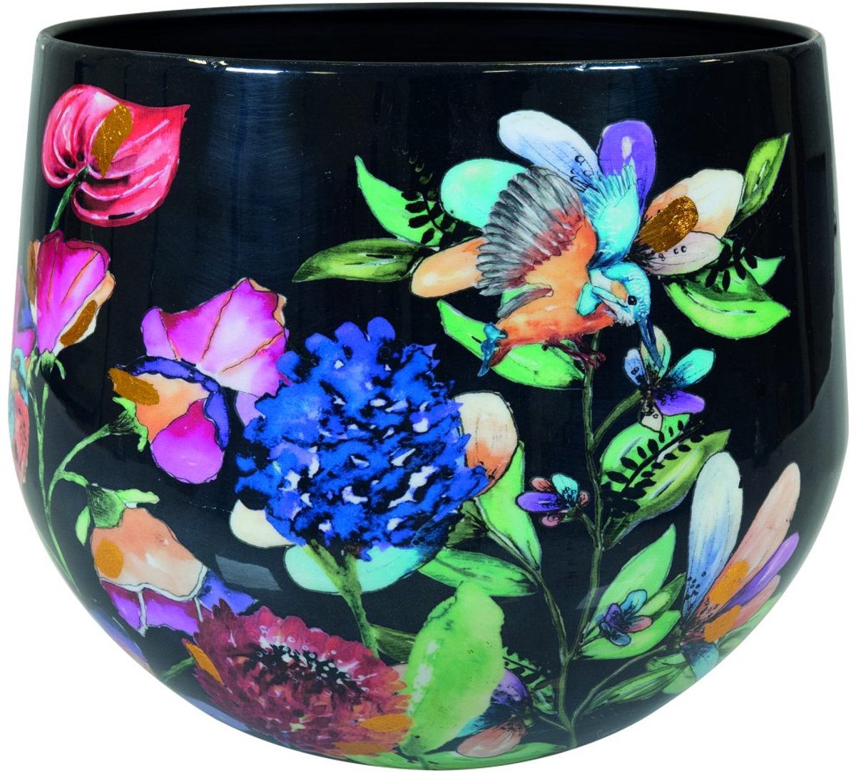 TS Collection - Bloempot Designed by Lammie - Midnight bloom - 24x21 - Metaal & Epoxy - Exclusieve woonitems voor binnen - Handgemaakt - Unieke print - Designed by Lammie