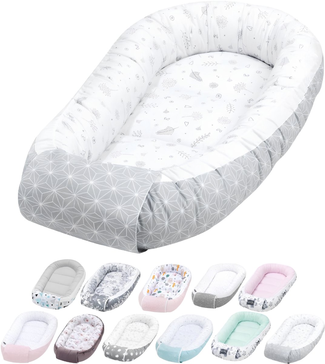 SP® Babynestje - Baby Nestjes - Babynest - Grijs/Wit - 90cm x 60cm x 12cm