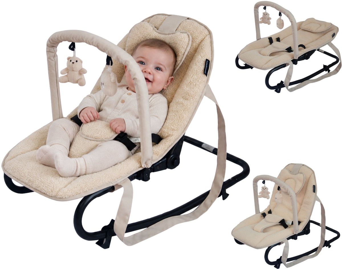 X Adventure Wipstoeltje – Verstelbare rugleuning & Inklapbaar – Draagbare schommelstoel - Beige (0-9 mnd)