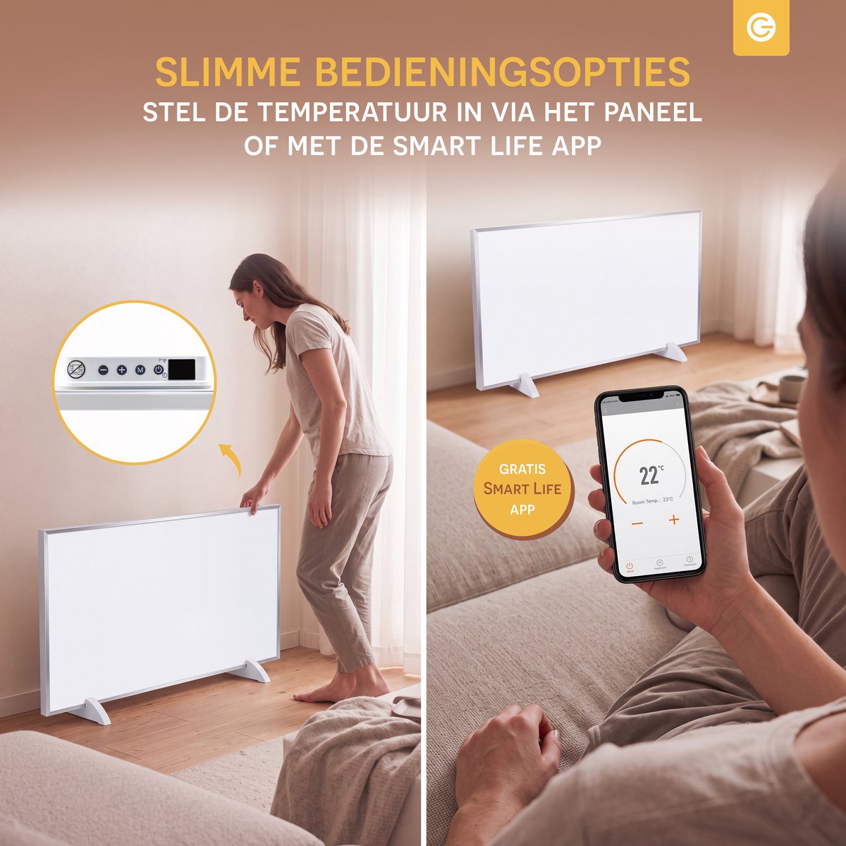 Silvergear Infrarood Verwarmingspaneel 720W - Elektrische Kachel met Thermostaat - WiFi & App - Vrijstaand & Wandmontage - Tot 20 m² - Wit – foto 3
