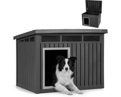 COSTWAY hondenhok voor binnen en buiten, hondenhok met opklapbaar schuin dak, afwateringsgaten, gasveer en ventilatieopeningen, hondenhok voor kleine en middelgrote honden, 81 x 64 x 61 cm