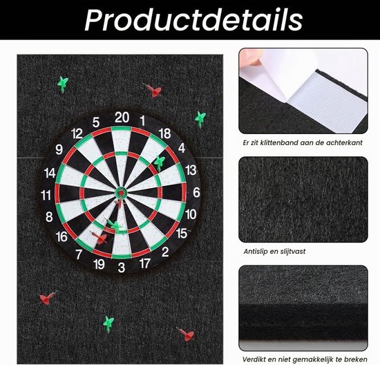 Dartboard Wandbeschermers Set van 6 Stuks 30x30 cm Zelfklevende Wandtegels voor Dartbord Bescherming en Geluidsisolatie in de Speelkamer Zwart — afbeelding 2