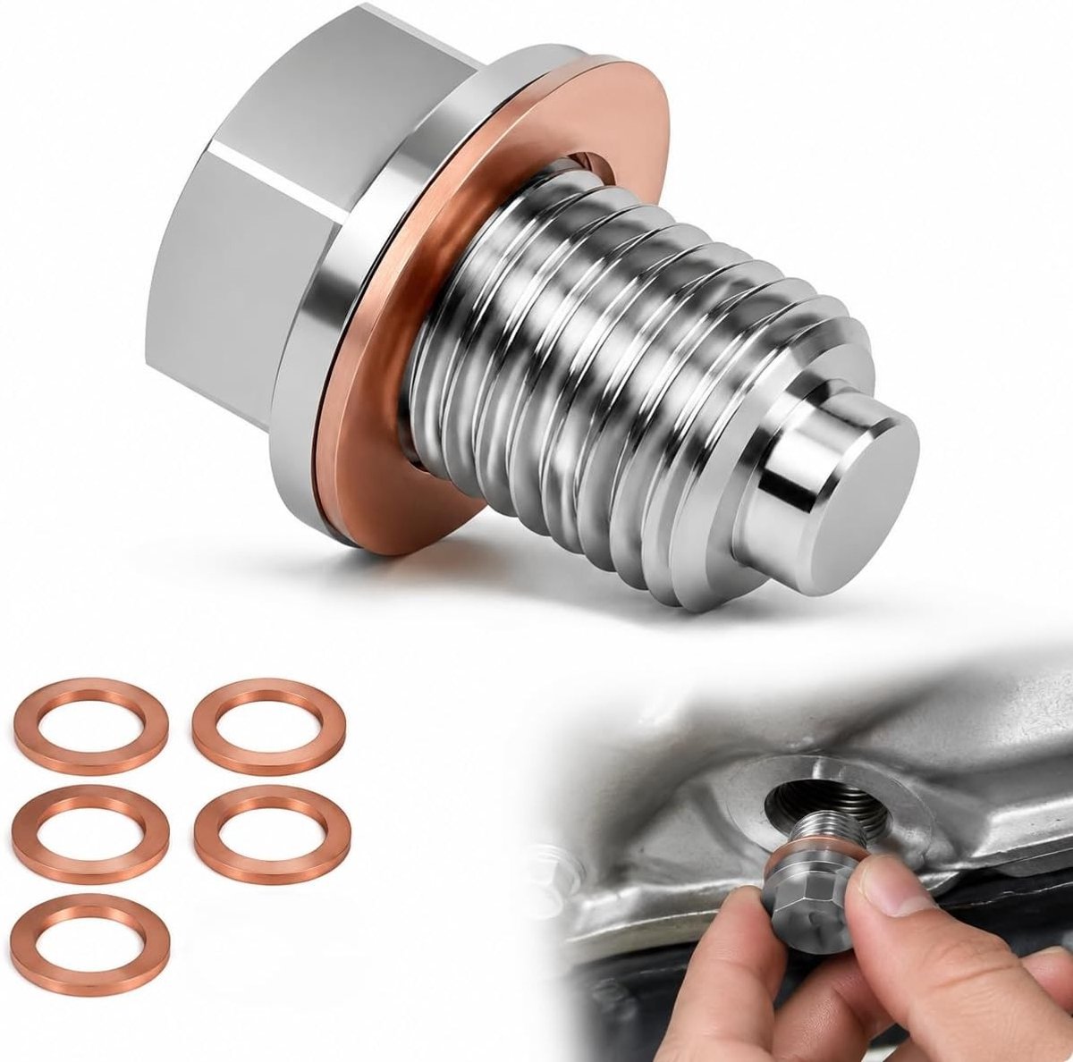 Magnetische Afvoerplug M14 x 1.5 met 5 Koperen Dichtingen, Universele Motorbescherming voor Auto, Motor en Boot