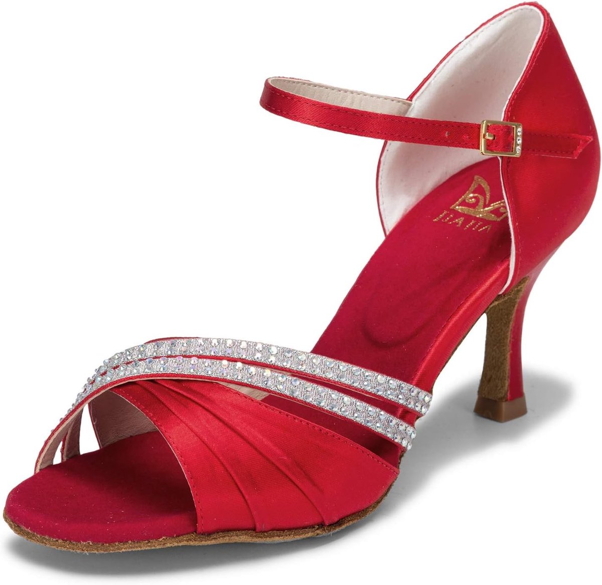 JIAJIA 20524 Latin Women Sandals 3 in Flared Heel Super Satin Rhinestone Dance Shoes - ShopVlot