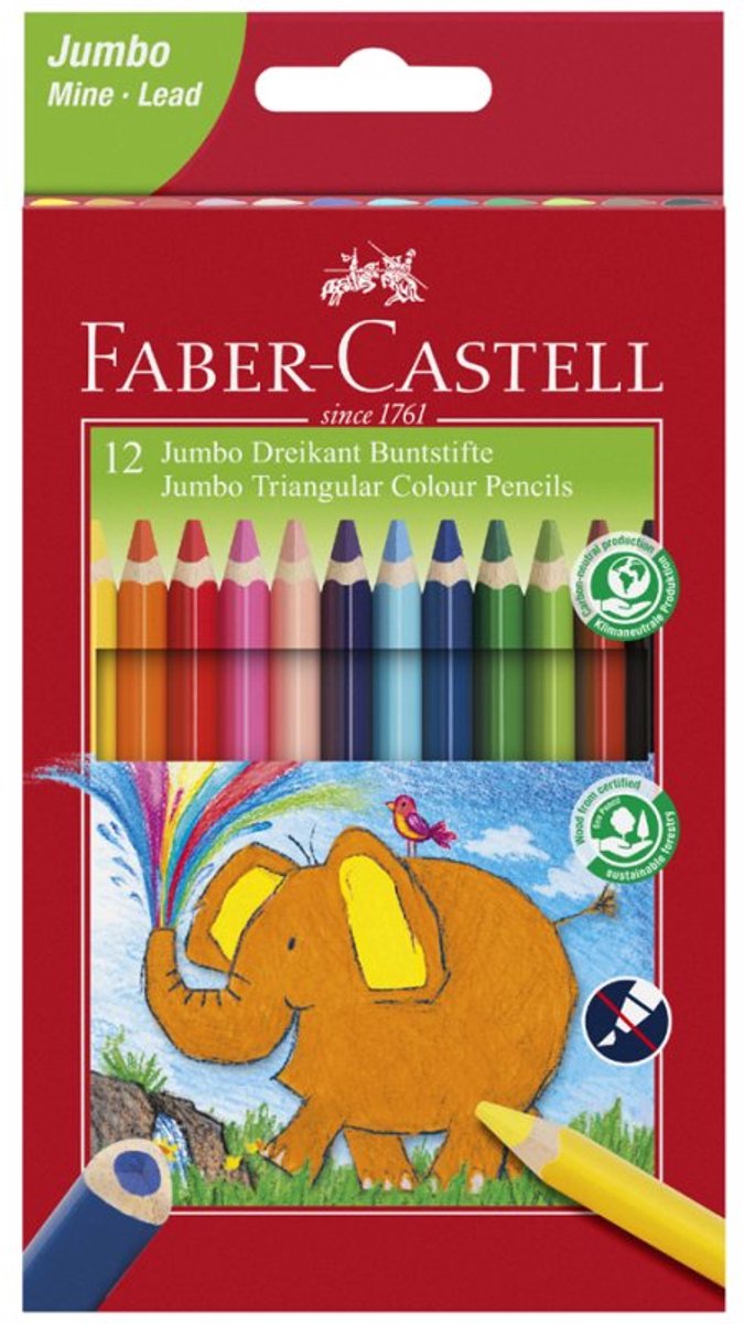 Faber-Castell Jumbo kleurpotloden, driehoekig, 6 stuks