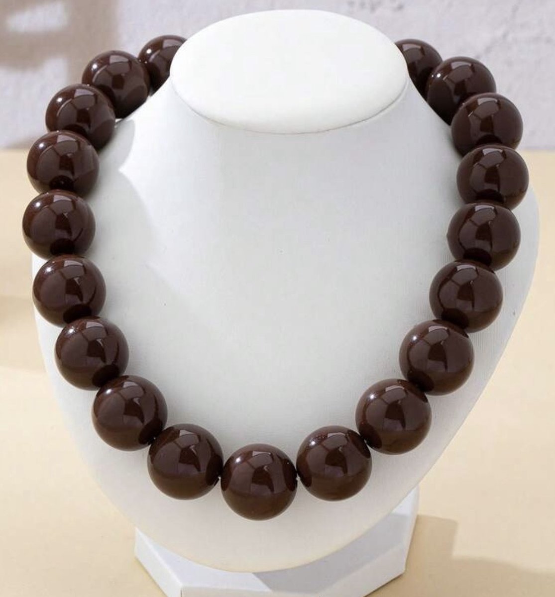 Bruine Ketting - ketting - necklace - statement ketting met ronde kralen -