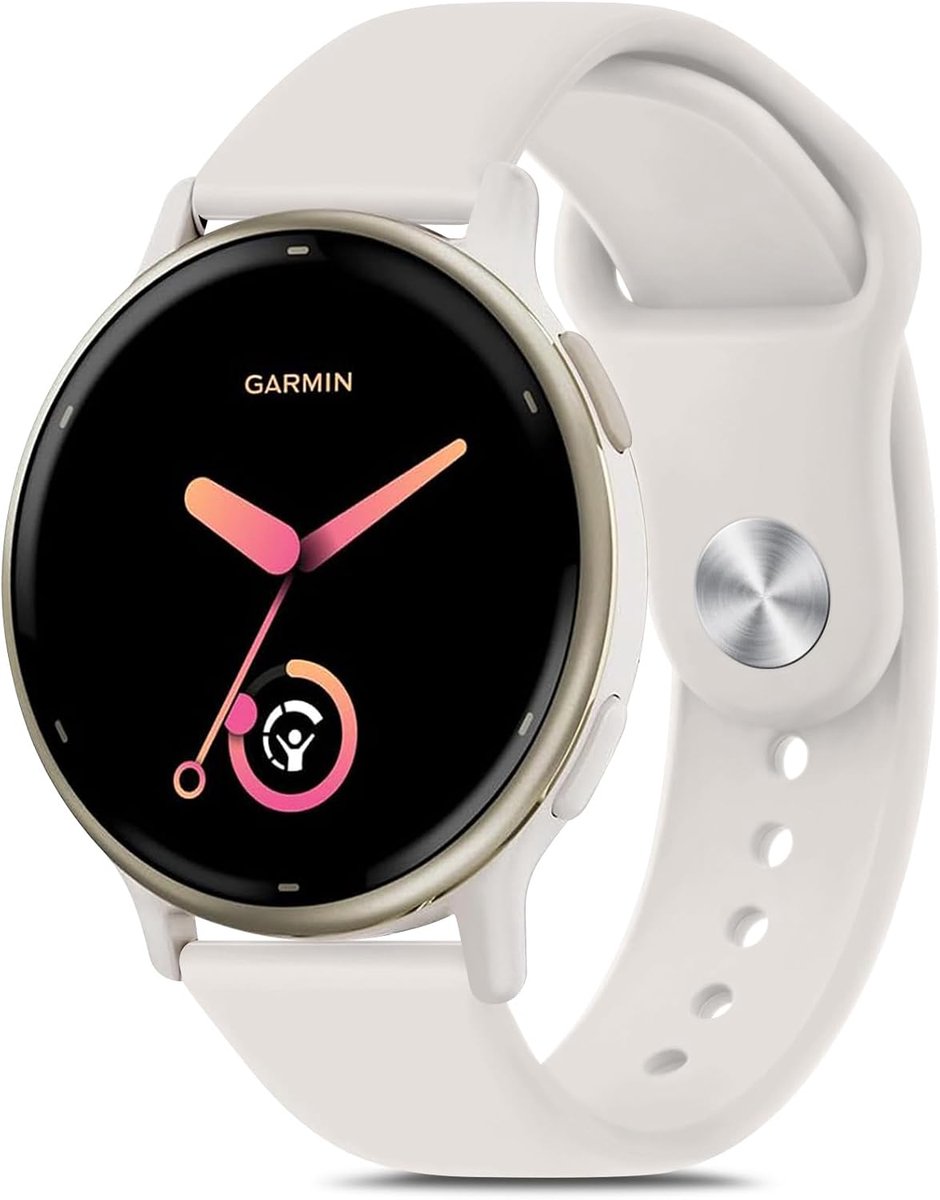 Garmin horlogeband 20mm - Siliconen sportarmband - Reserveband smartwatch - Vivoactive 5 compatibel - Forerunner 165 geschikt - Snelsluiting van metaal - Verstelbare roestvrijstalen gesp - Creme - Pols 170-220 mm