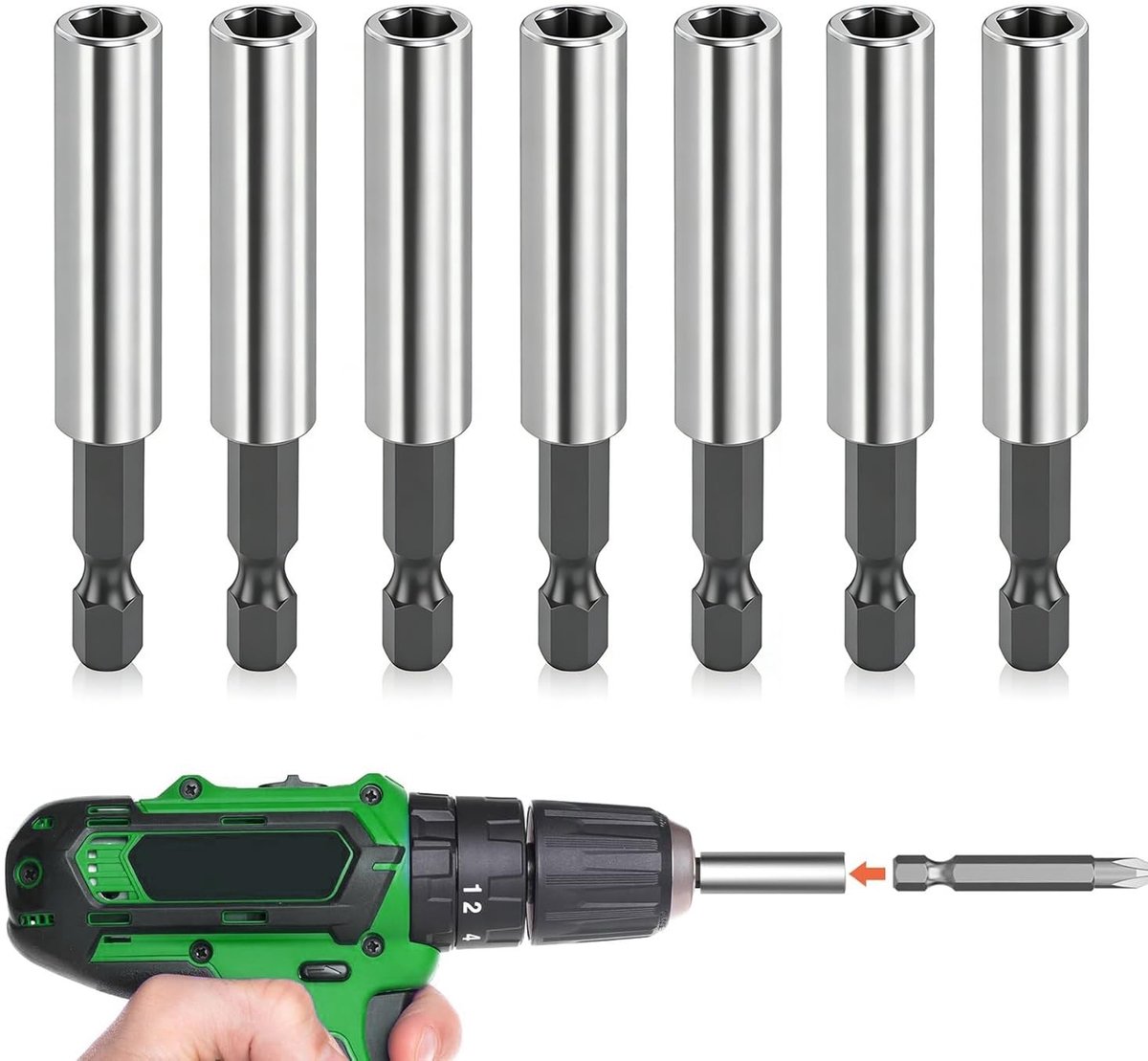 Set van 6 Magnetische Bit Houder 60mm Snelle Verandering Bit Houder met 1/4 Inch Hex Aansluiting voor Schroefmachines en Boormachines