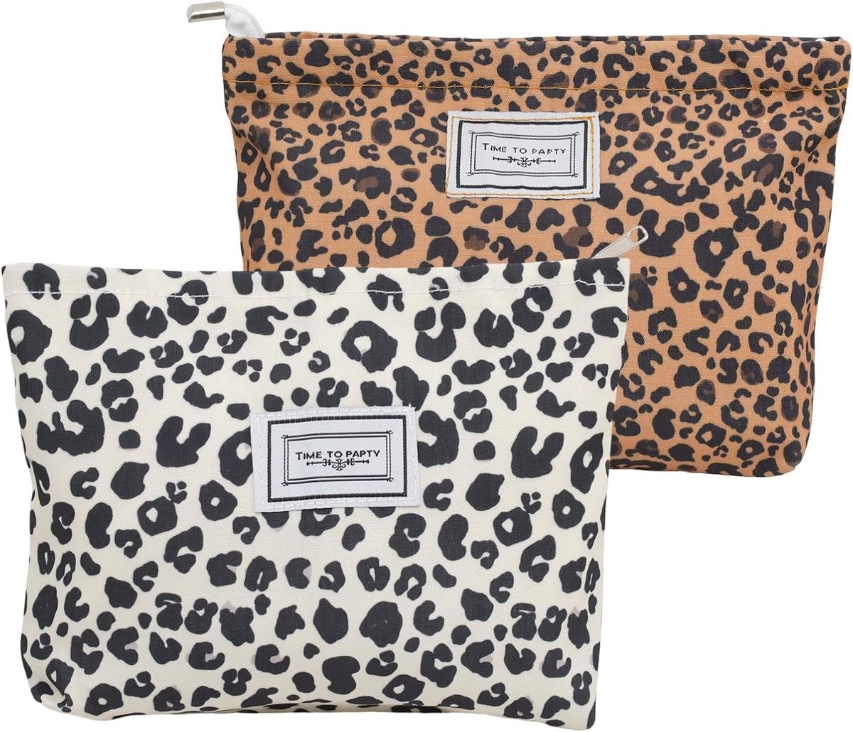 Set van 2 Dames Make-up Tassen met Luipaardpatroon - Multifunctionele Reisaccessoires voor Cosmetica, Sieraden en Huidverzorging