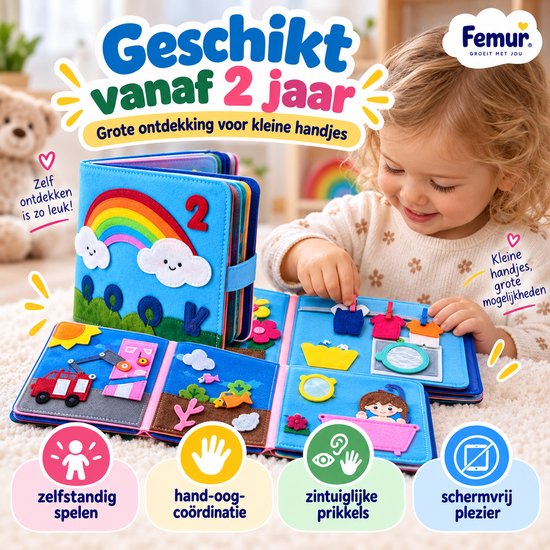 Femur - Regenboog - Speelboek - Vilten - Montessori - XXL - Sensomotorisch - Busy Board - Vilt van Ezeria — afbeelding 4