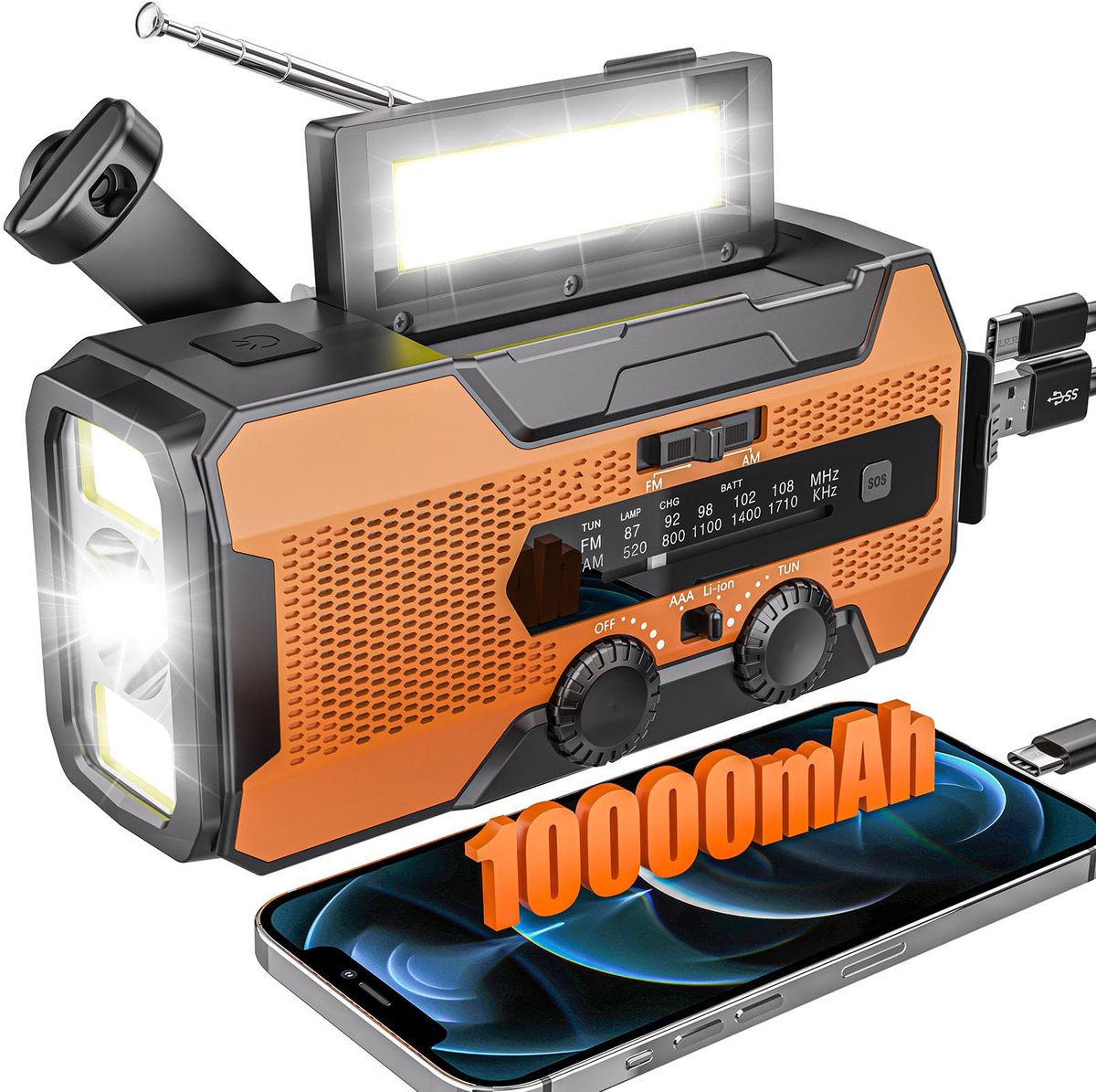 Noodradio 10000mAh - Zonne-energie Zwengelradio - LED Zaklamp - Perfect voor camping en noodsituaties - ShopVlot