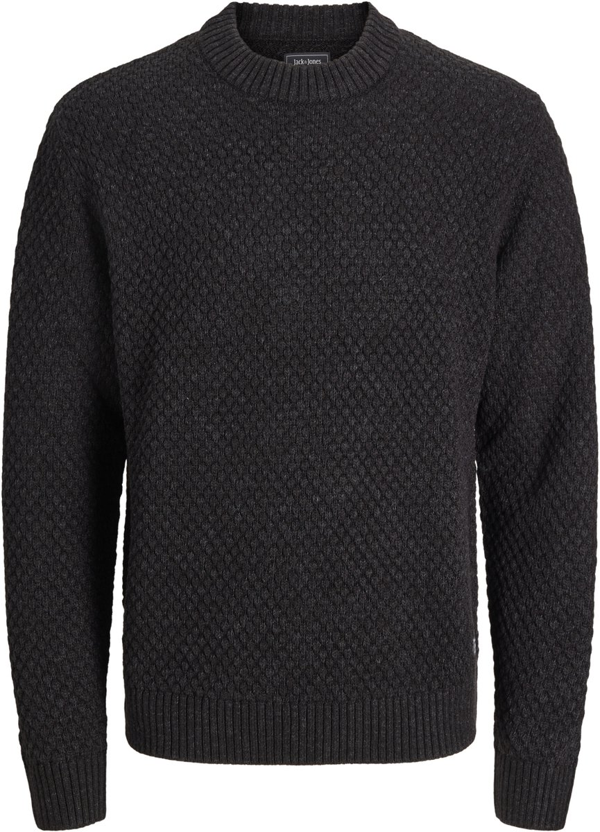 JACK & JONES Jjblake knit crew neck regular fit - heren pullover katoenmengsel met O-hals - grijs (dark grey melange)