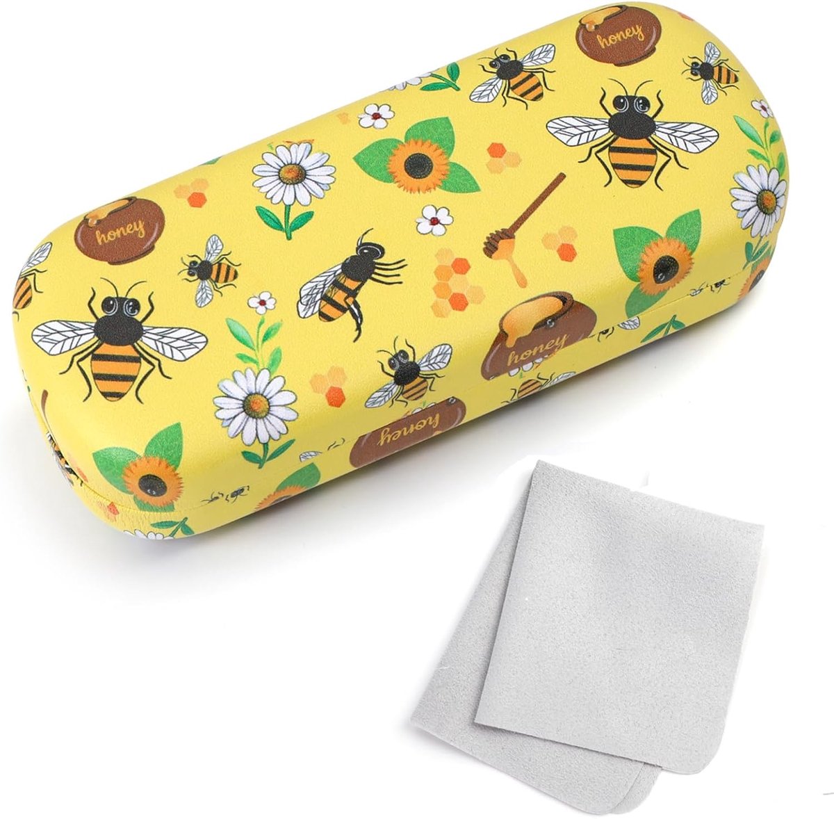 Hard Shell Brilcase - Grote maat - Klassieke bloemen en bijen - Inclusief schoonmaakdoekje voor veilig opbergen - ShopVlot