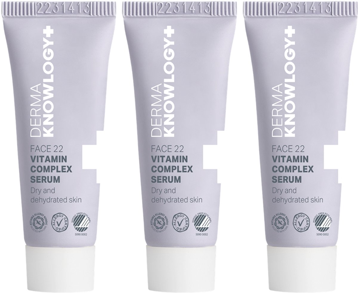 DermaKnowlogy - FACE 22 Vitamine Serum - 3 x 30 ml - Voor Droge - Vochtarme Huid - Intensief Hydraterend - met Vitamine Complex - AllergyCertified