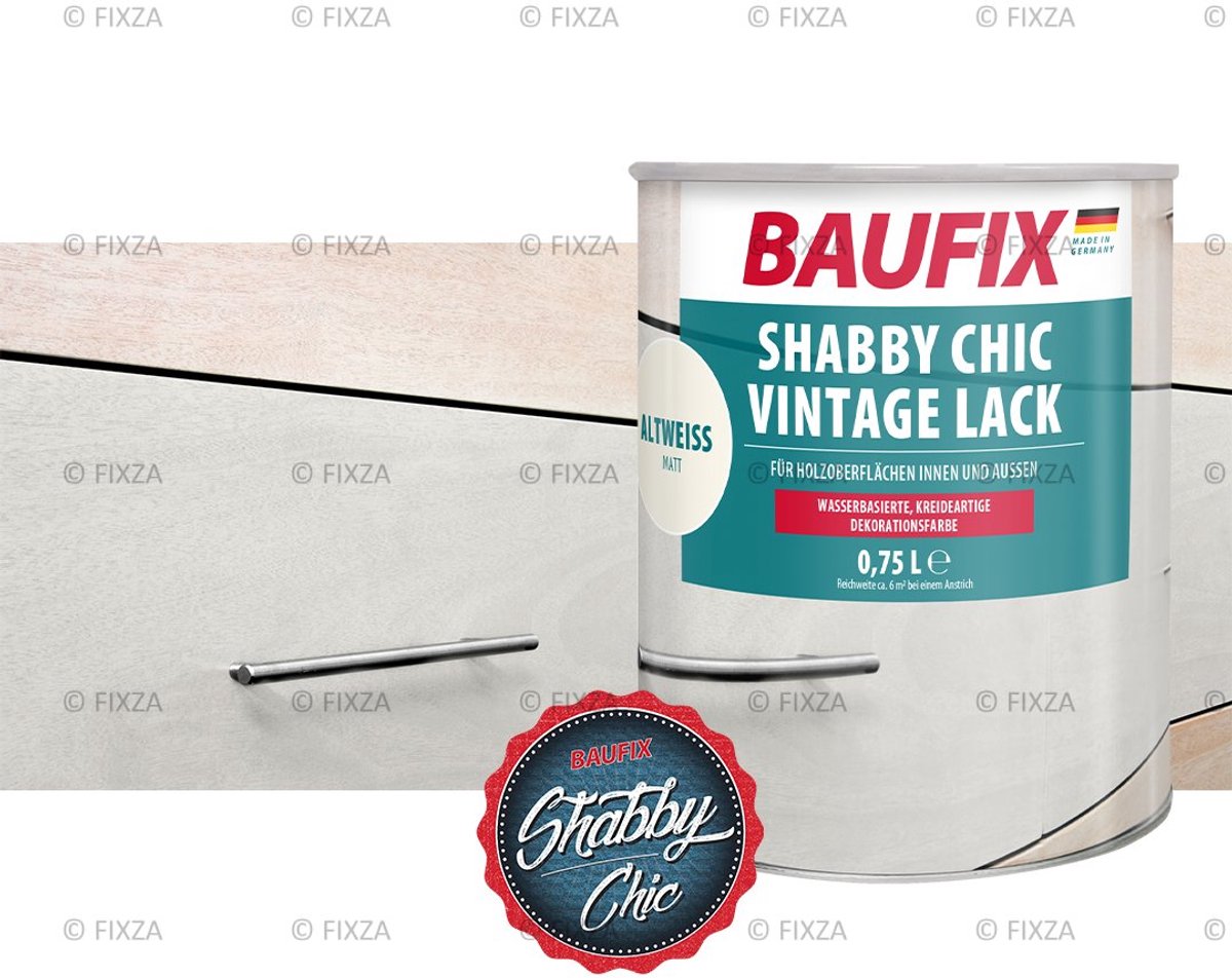 BAUFIX Shabby Chic Krijtverf voor Hout – Antiekwit – Mat – 750 ml – Watergedragen Vintage Meubelverf – Voor Binnen & Buiten