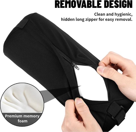 Lendensteunkussen - Zwart - 32 x 12 cm - Ergonomisch Lordosekussen met Verstelbare Band - Voor Bureaustoel en Auto — afbeelding 4