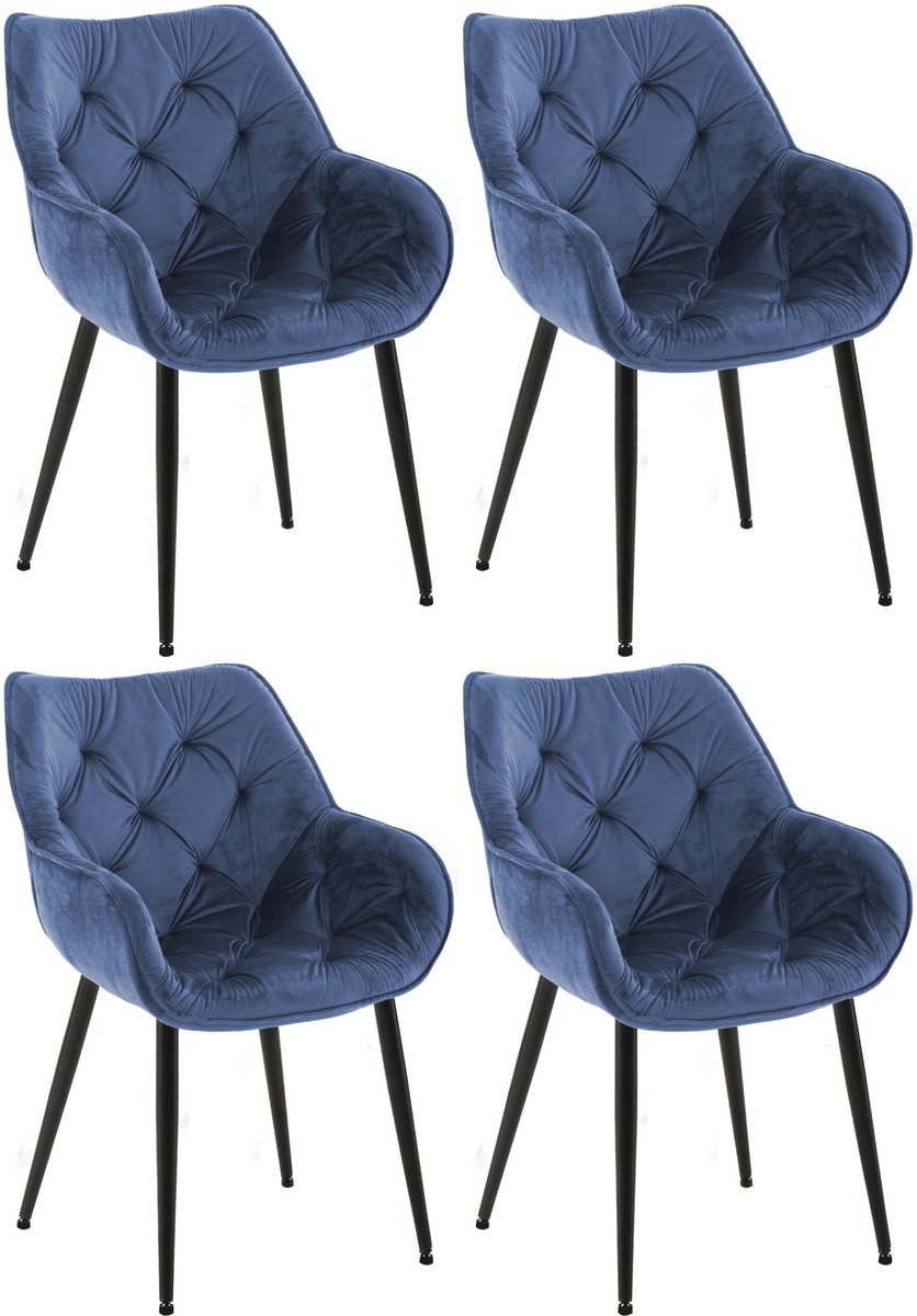 Eetkamerstoelen - Set van 4 - Met armleuningen - Fluweel - Blauw