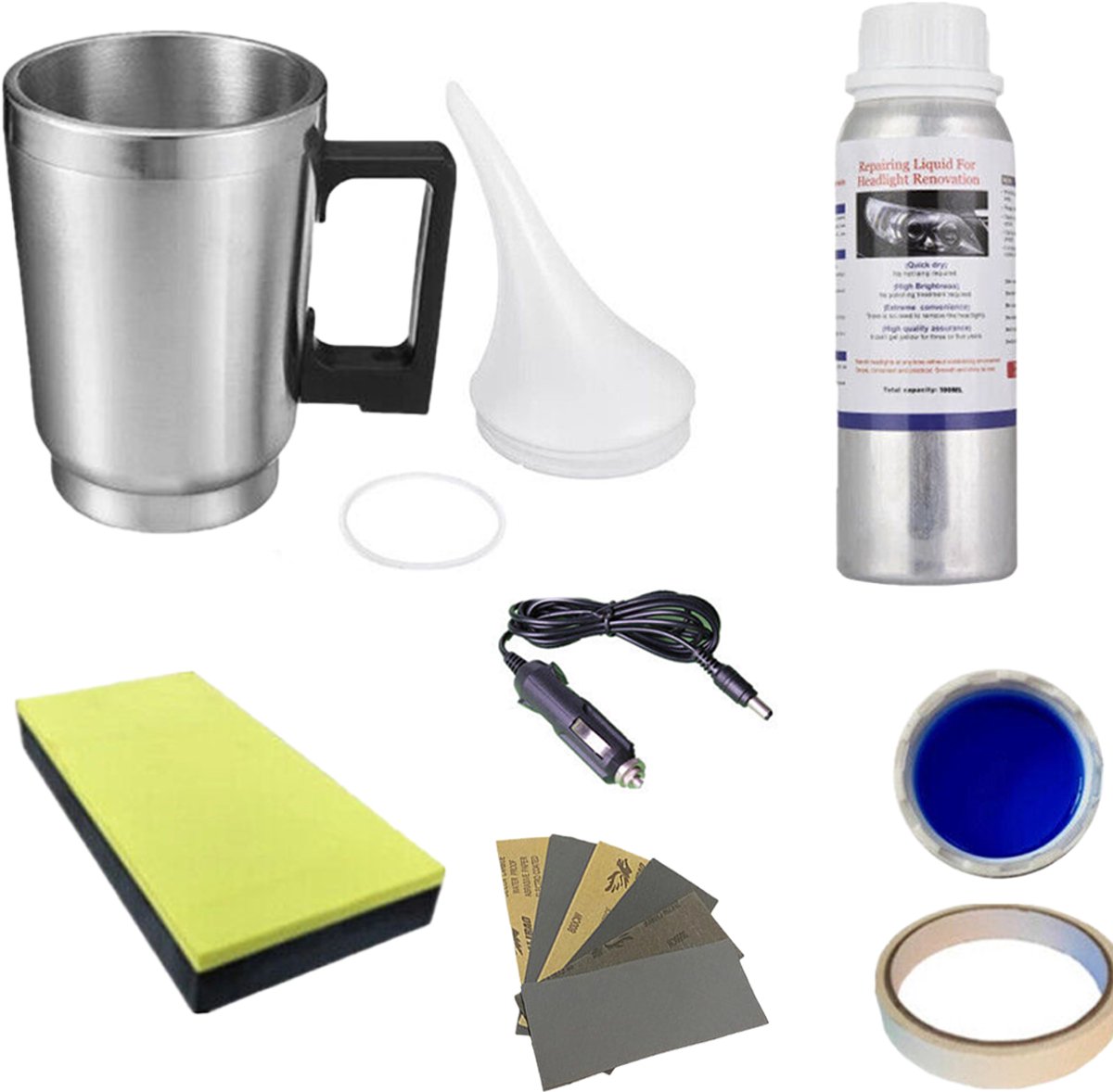 Autokoplamprestauratieset - Koplamp polijsten - Koplampreparatie - 200 ml - Inclusief reparatievloeistof, coatingvloeistof en gereedschap - Geschikt voor vergeelde koplampen en achterlichtkappen