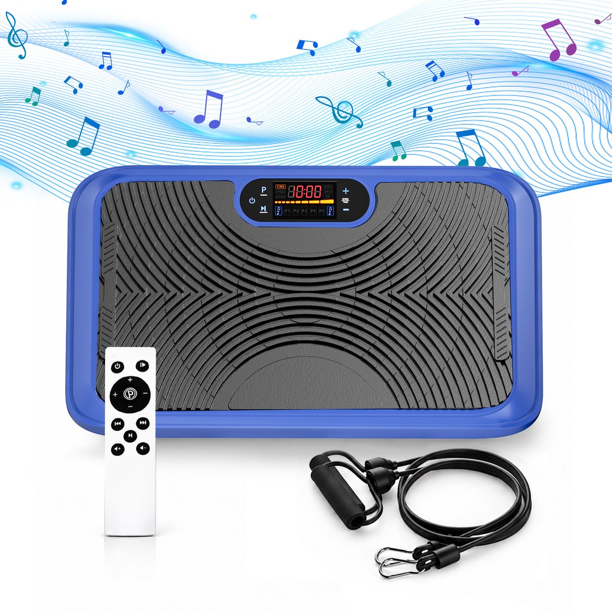 PULSE360 Trilplaat- Trilplaat fitness - Inclusief weerstandsbanden - 5 trainingsprogramma's - 99 snelheidniveaus - Met bluetooth muziek Vetverbrandingsapparaat met bewegingsgevoelige start-/stopfunctie Thuis Fitness -Blauw