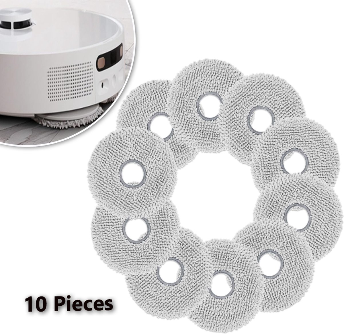 Microvezel Dweilpads Voor Ecovacs Deebot T30 Pro Omni/T30 Omni/T30s Pro – Set Van 10 – Krachtige Reiniging En Herbruikbaar – Geschikt Voor Hout, Tegels En Tapijt – Grijs