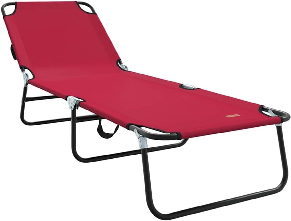 Polyester ligstoel met stalen frame, verstelbare rugleuning, 188 x 57 x 86,5 cm, rood