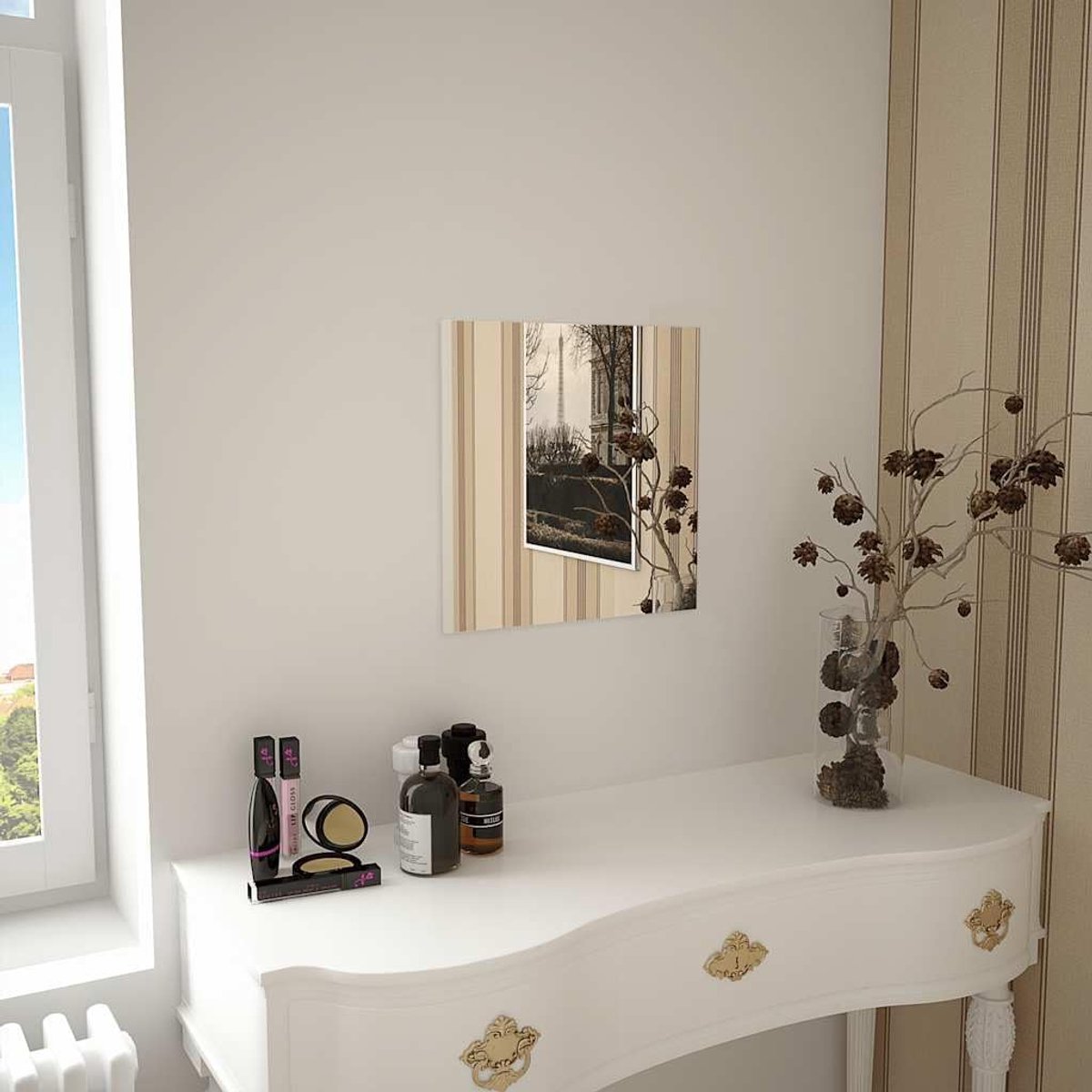 Wandspiegel 40 x 40 cm vierkant glas met geslepen rand voor slaapkamer en woonkamer minimalistische decoratieve spiegel, eenvoudig te monteren met accessoires, set