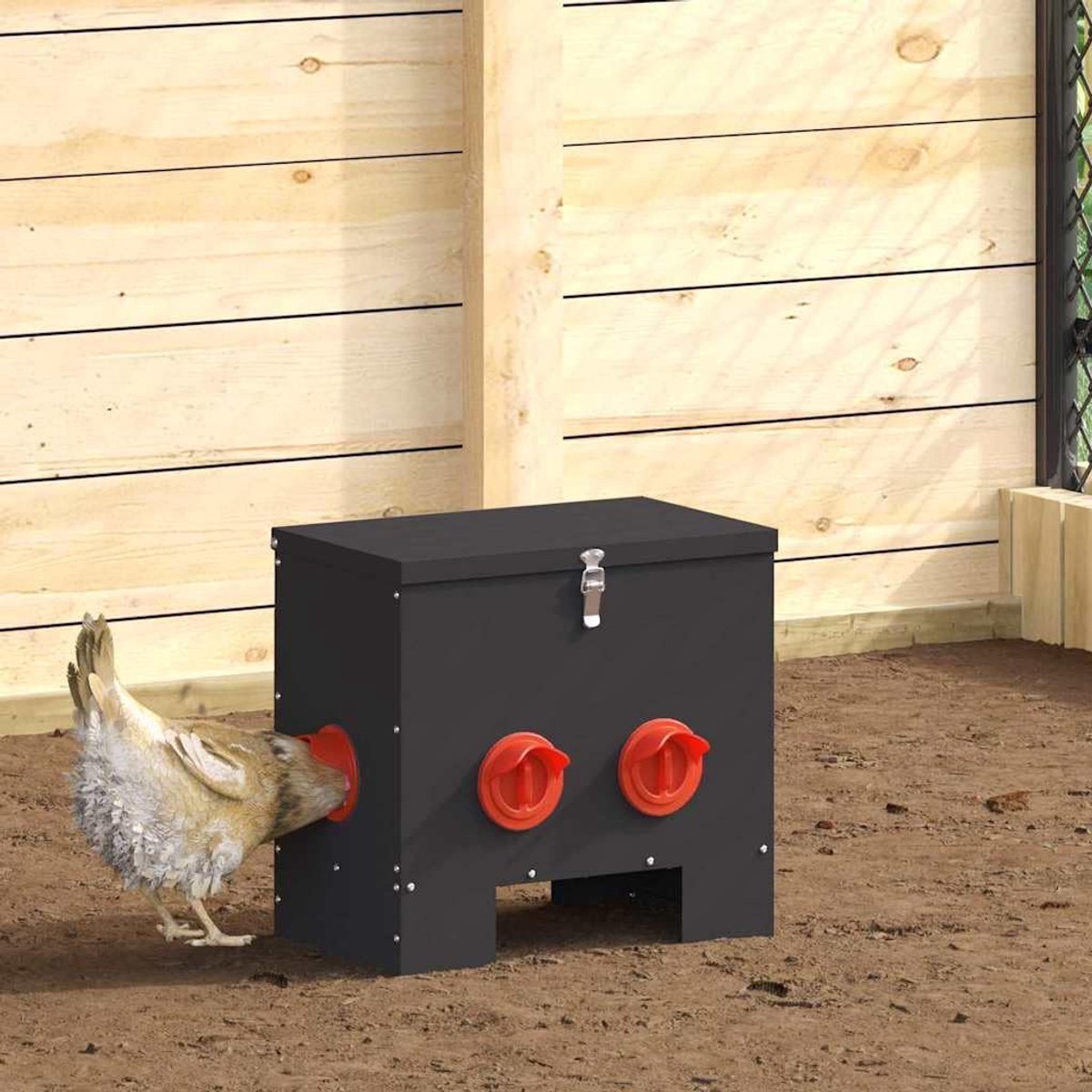 2 x kippenvoederbak van staal, 40,5 x 25 x 38 cm, voederdispenser voor gevogelte, weerbestendige voederautomaat met dekselbeveiliging voor kippen en gevogelte