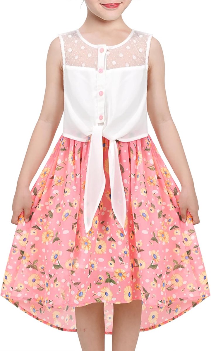 Jurk Turn down kraag Bloem Chiffon Partij Zwart 7-14 jaar