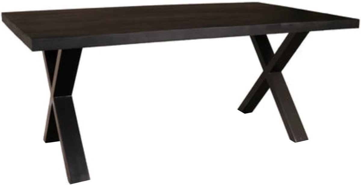 Eettafel rechthoek mangohout Xavier zwart 180cm duurzaam tafel met X-poot mango eetkamertafel rechthoekig hout
