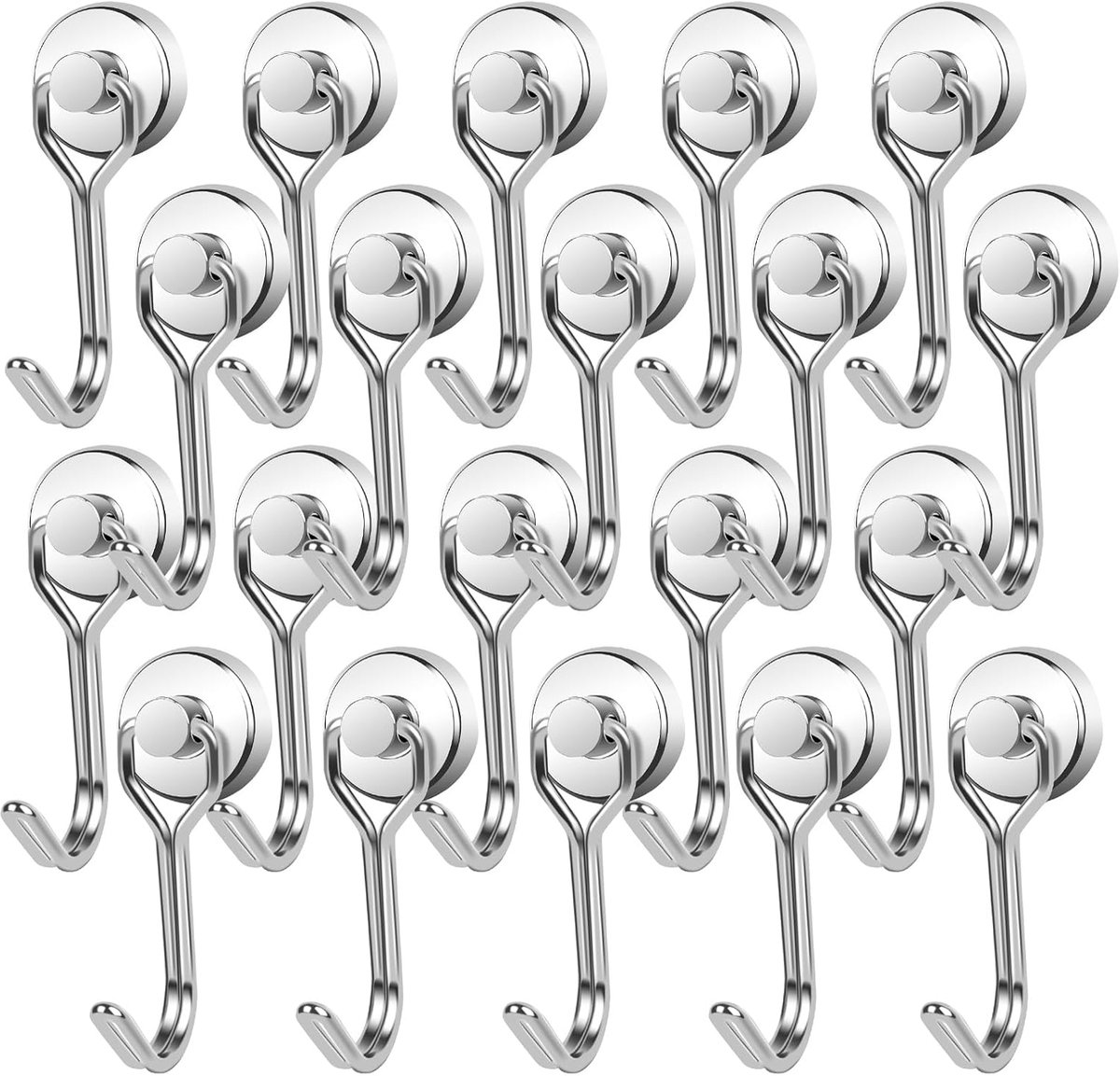 20 stuks magneethaken 16 mm, neodymium, extra sterk, draaibaar, sterke magneethaken voor keuken, slaapkamer, gadget, kasten, kantoor, koelkasten, grill