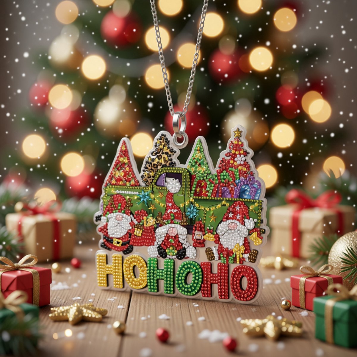 merkloos Diamond Painting Kerst Hanger - 5D Raamdecoratie Kabouter - DIY Knutselpakket voor Volwassenen en Kinderen - Kerstman en HOHOHO Ontwerp