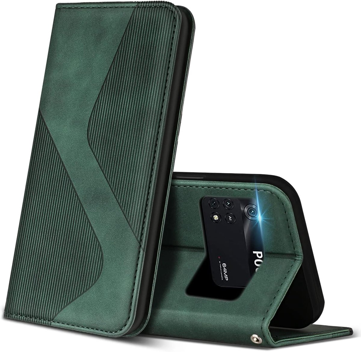Hoesje voor Xiaomi Poco M4 Pro 4G, PU Kunstleer Bookcase Telefoonhoesjes met [Kaartsleuven] [Stand], Flip Case Beschermhoesje voor Poco M4 Pro 4G (Groen)