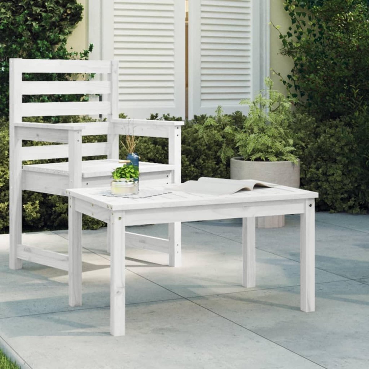 Houten tuintafel grenen wit 82,5 x 50,5 x 45 cm stabiel tafelblad en robuust frame voor terras en tuin outdoor eettafel met rustieke look